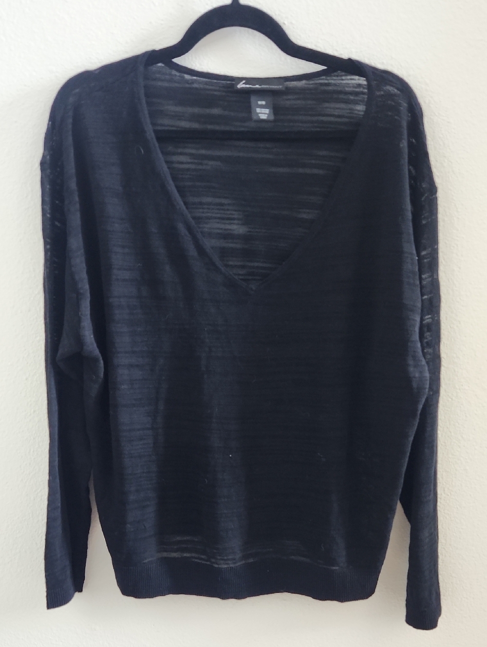 Lane Bryant Black Ribbed Deep V-Neck Top